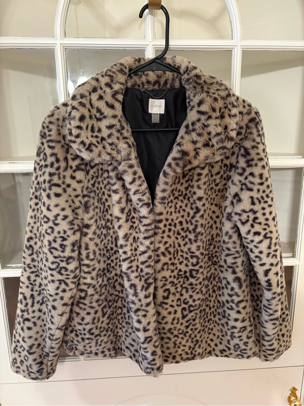 Cupio Leopard-Print Faux Fur Teddy Coat in Taupe and Black